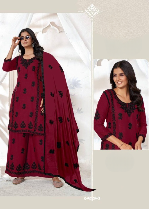Trending Heavy Embroidery Work Kurti with Plazzo & Dupatta