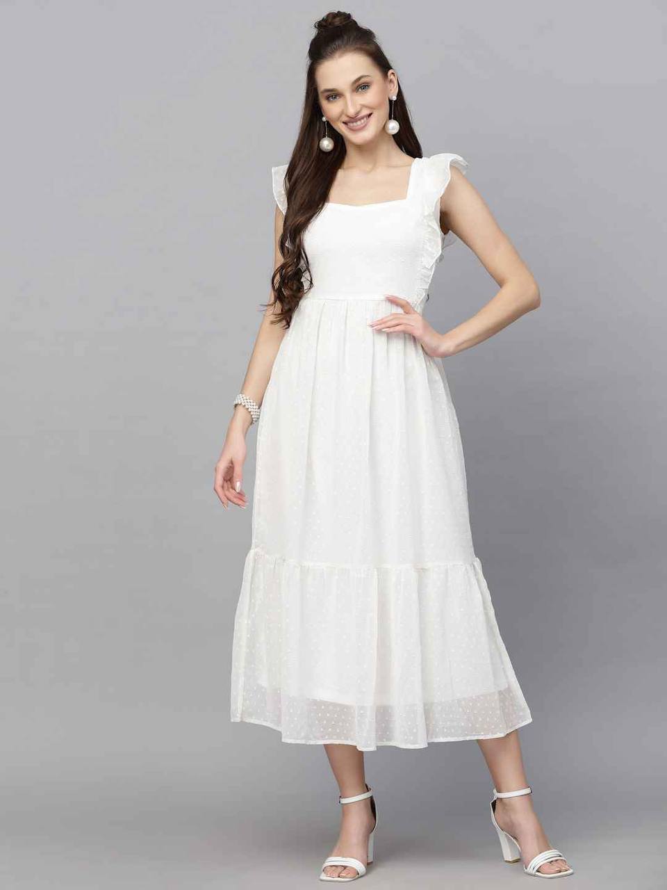 Long Trending Georgette Butti Gown with Frill Sleeves