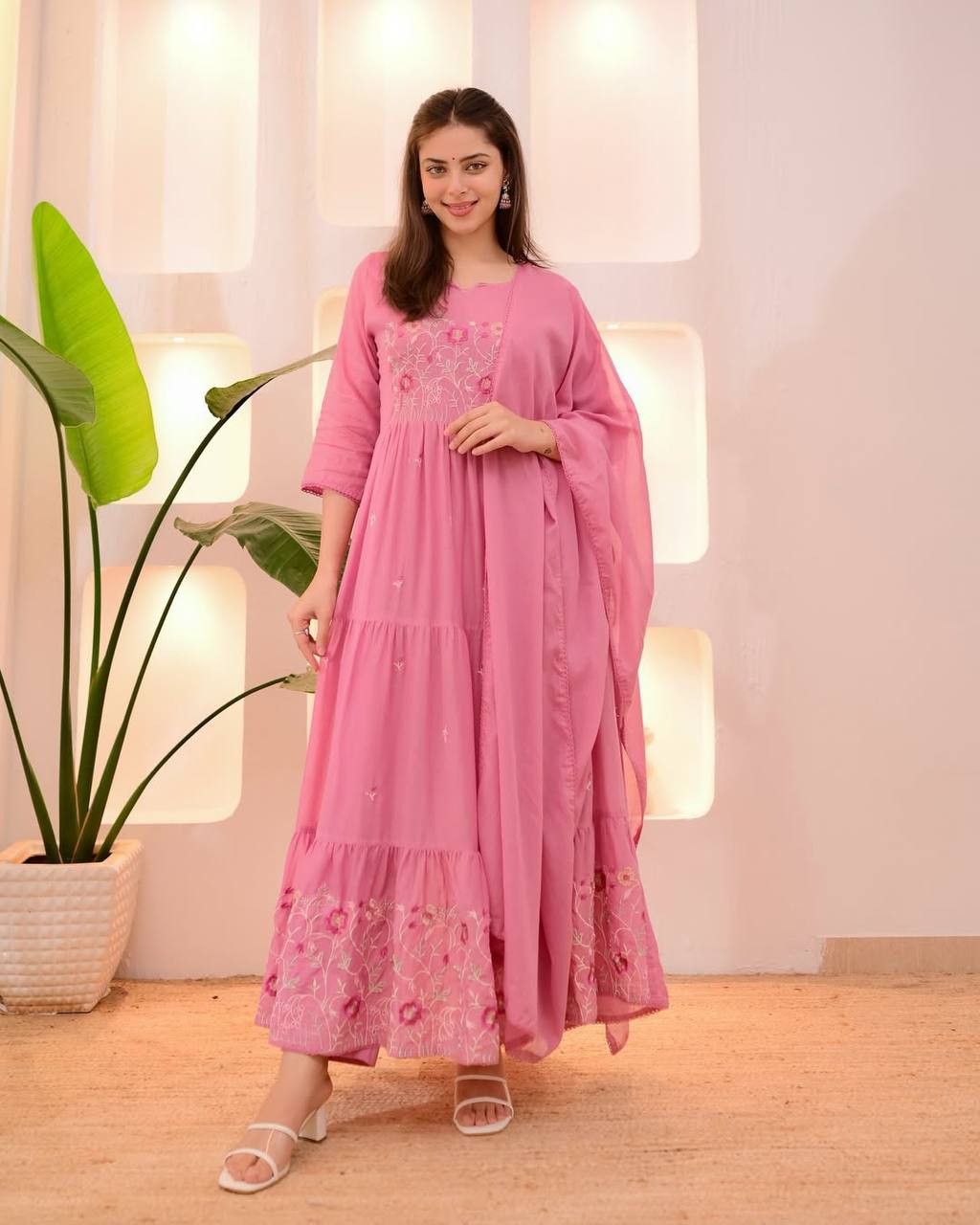 Exclusive Chanderi Embroidered Kurta Set with Dupatta
