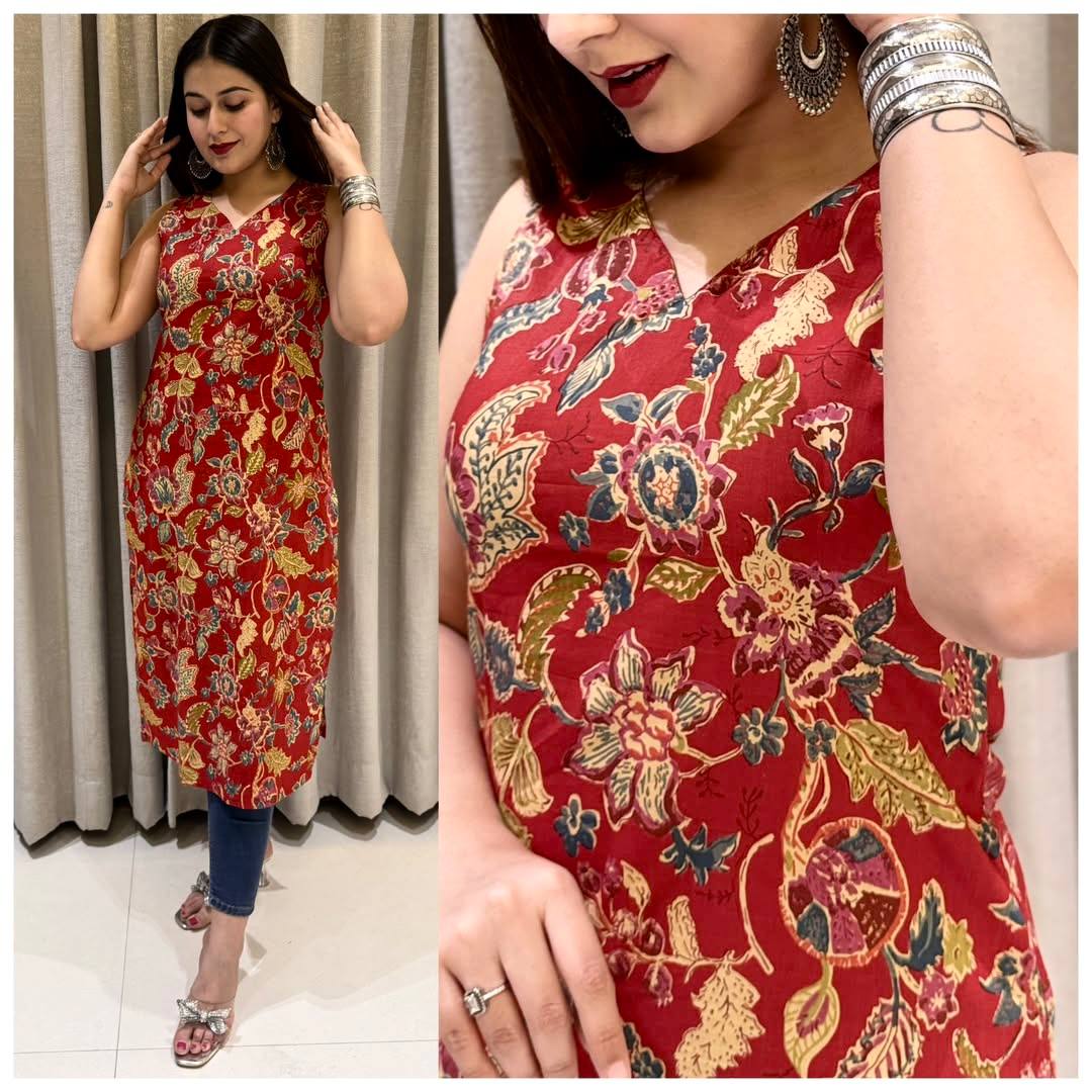 Sleeveless Cotton Printed Kurti – Perfect for Regular & Office Wear