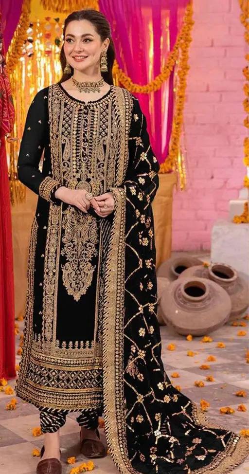 Trending Black Faux Georgette A-Line Kurta Set