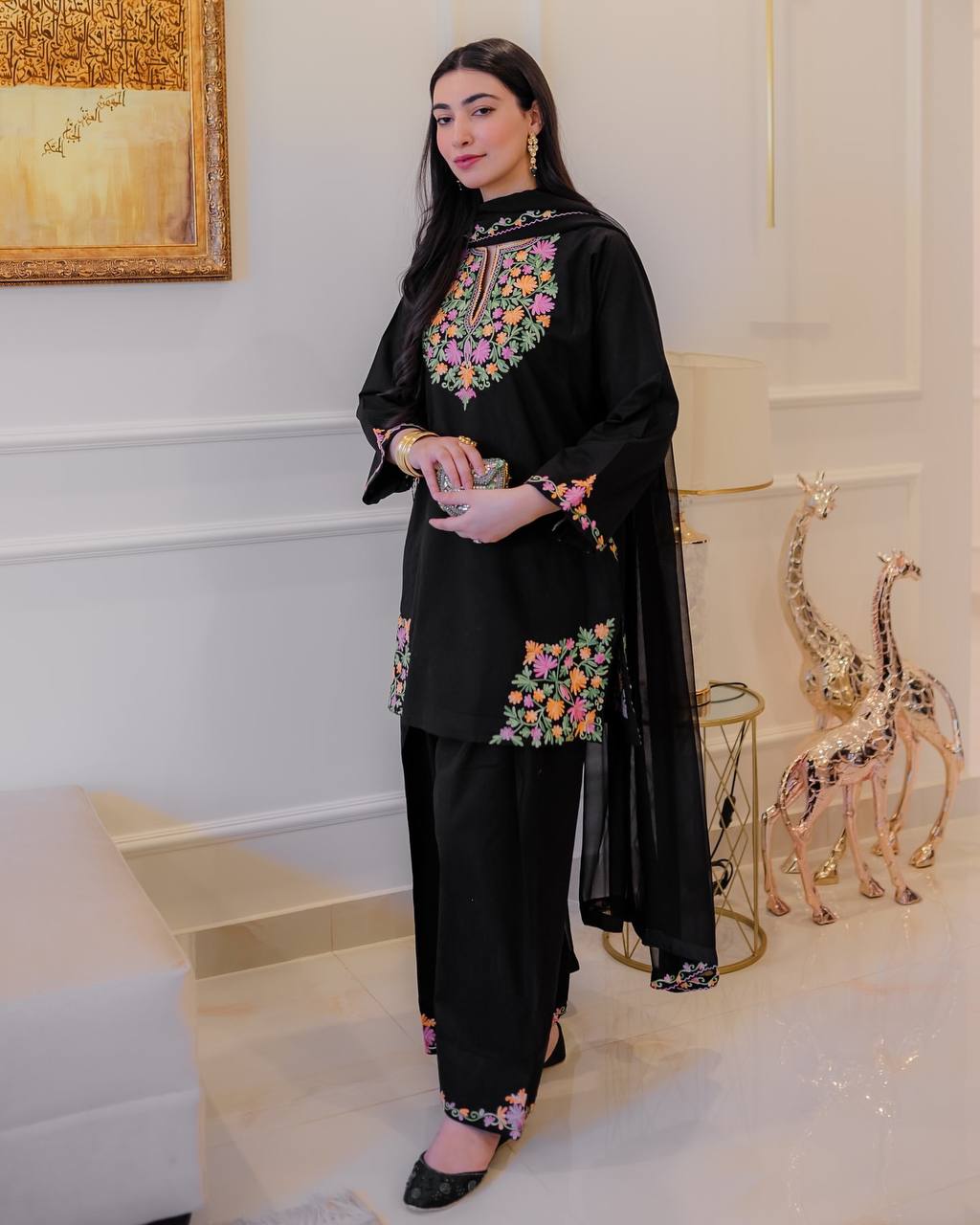 Designer Embroidered Crape Silk 3-Piece Set 