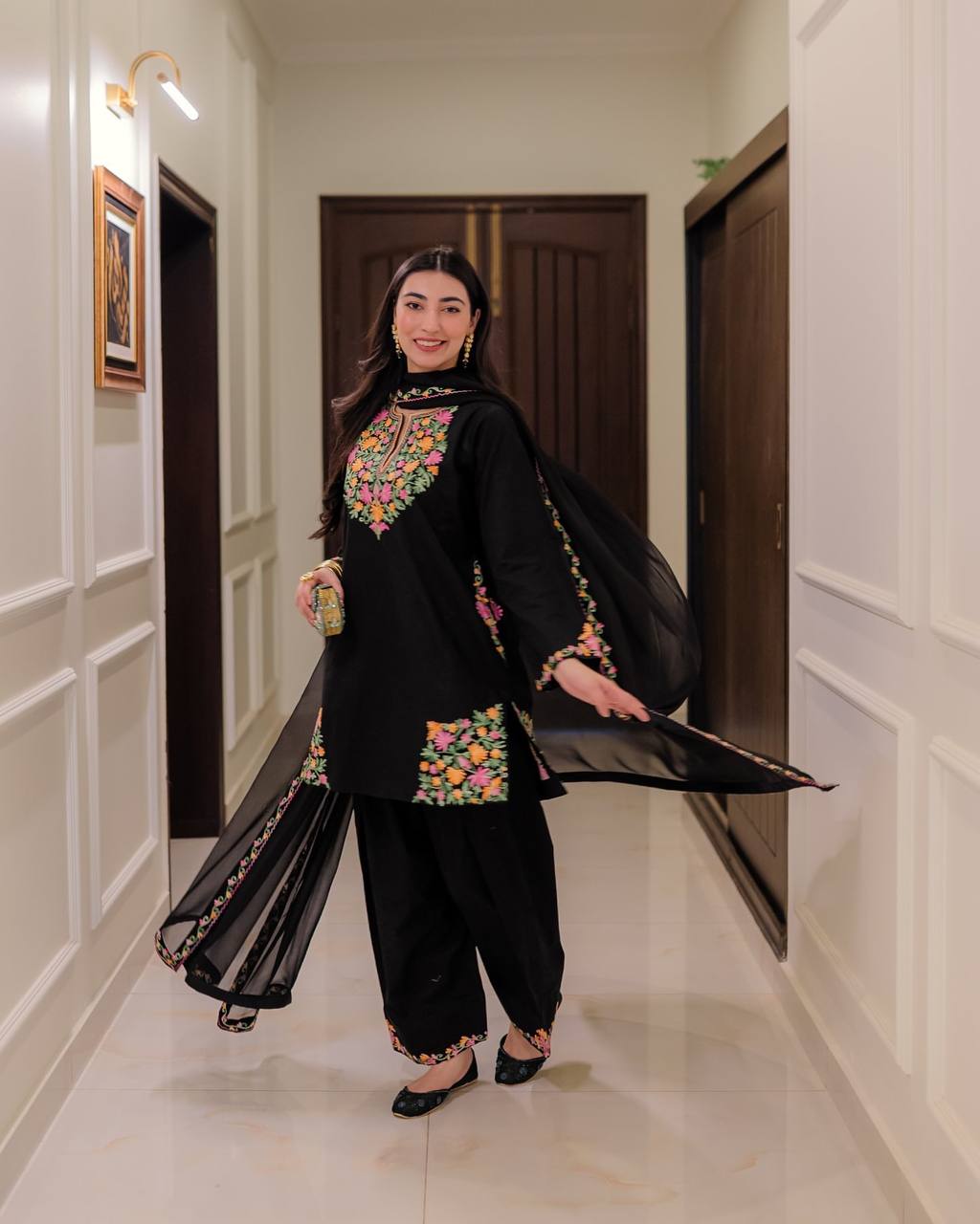 Designer Embroidered Crape Silk 3-Piece Set 