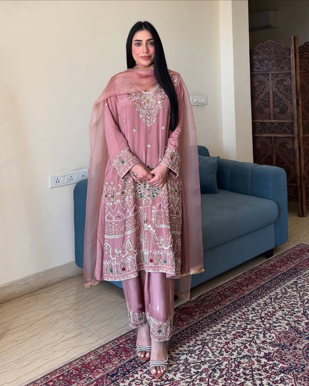 Exclusive Embroidered 3-Piece Pant Set with Dupatta 