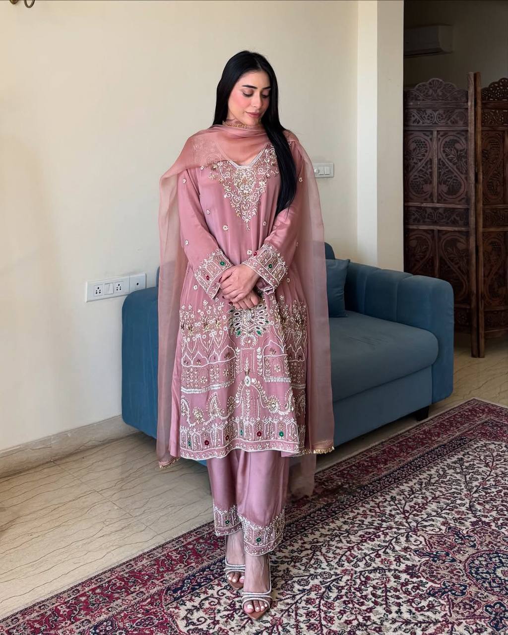 Exclusive Embroidered 3-Piece Pant Set with Dupatta 