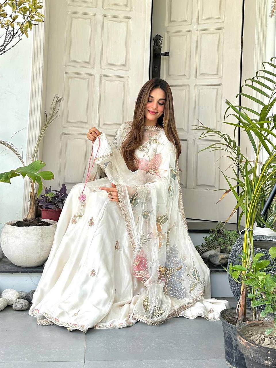 Exclusive Designer Sequence Embroidered 3-Piece Gown Set
