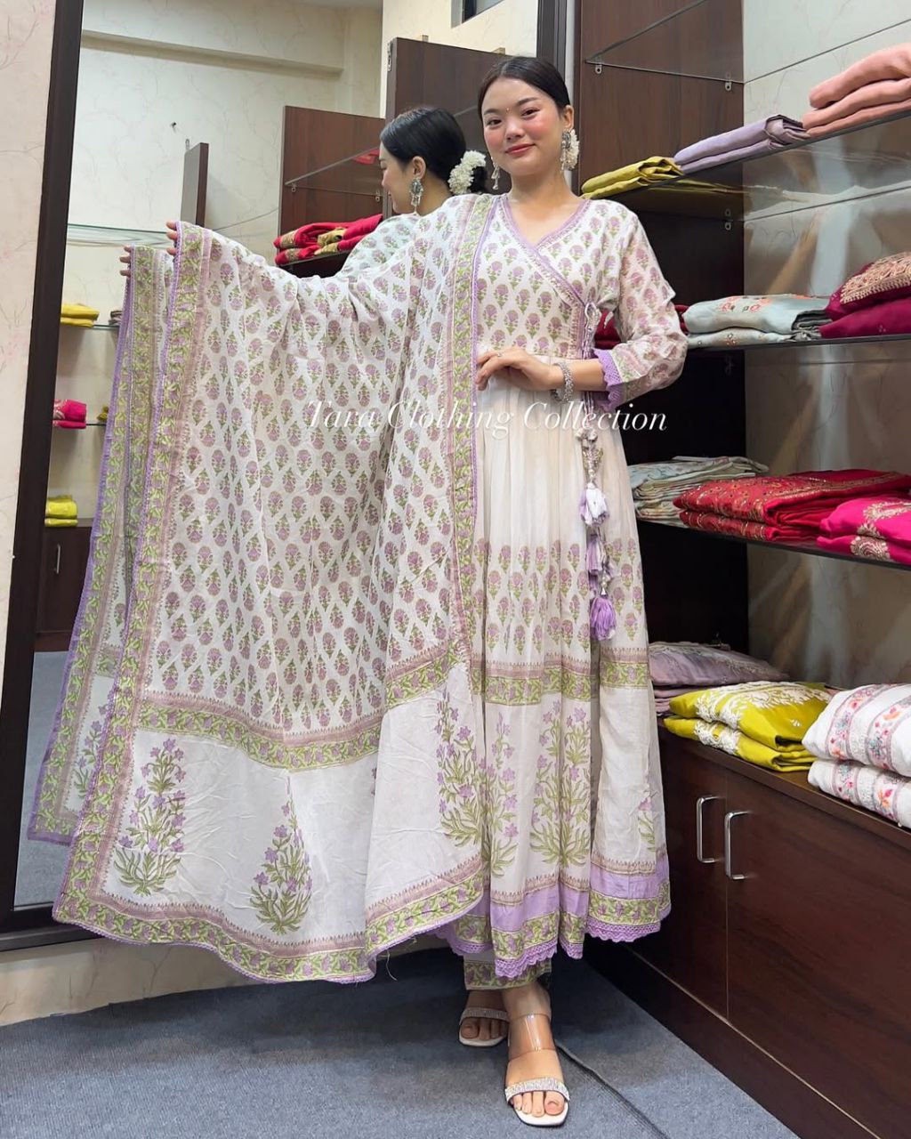 Elegant Pink Mal Cotton Kurti Set Anarkali Style