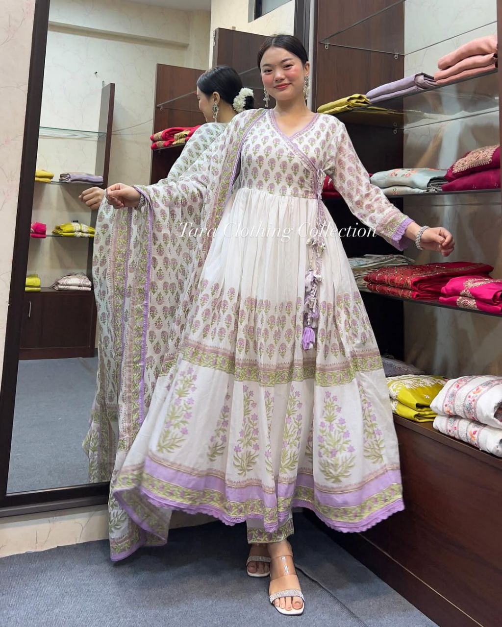 Elegant Pink Mal Cotton Kurti Set Anarkali Style