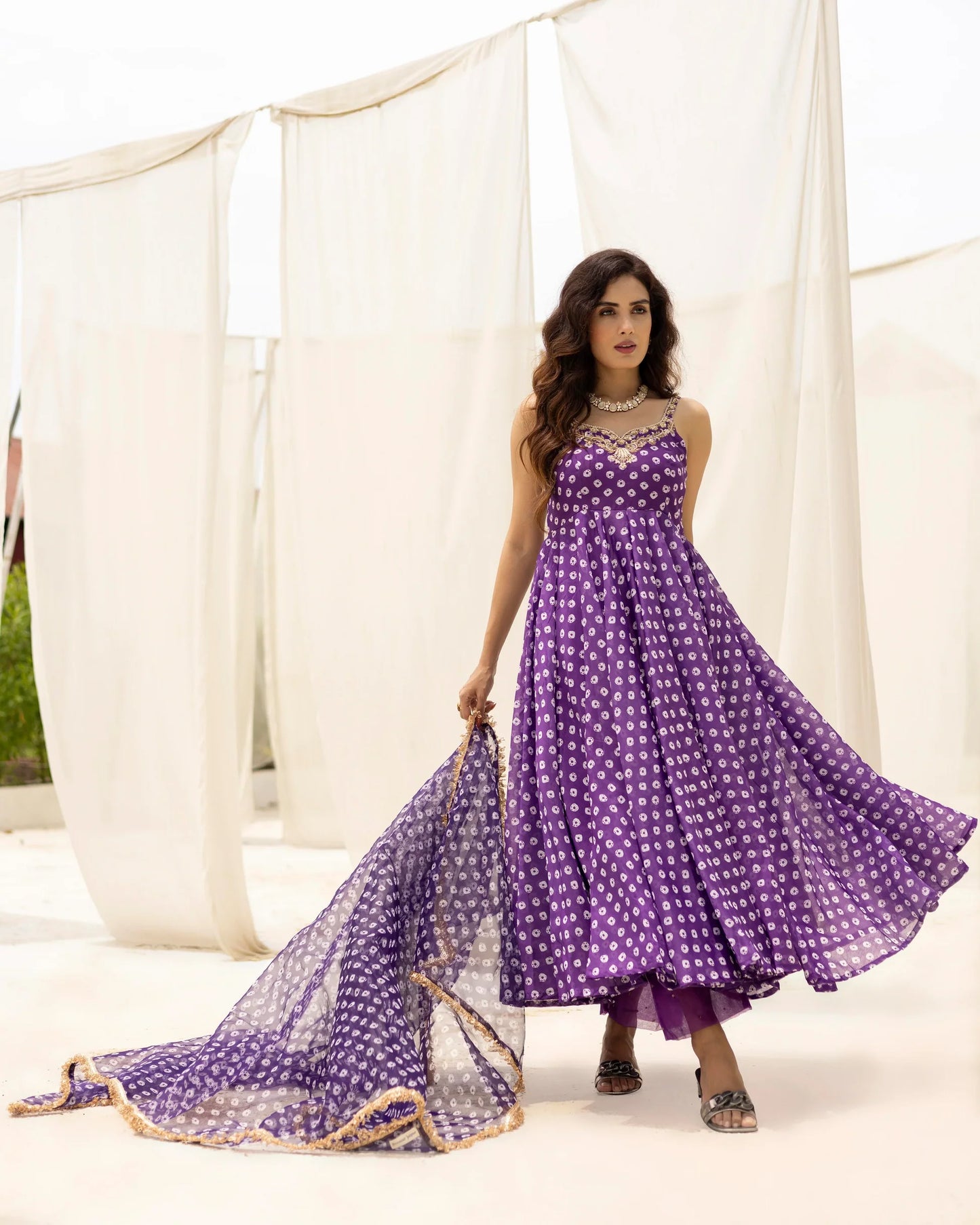 BEAUTIFUL PURPLE GOWN PANT WITH DUPATTA SET