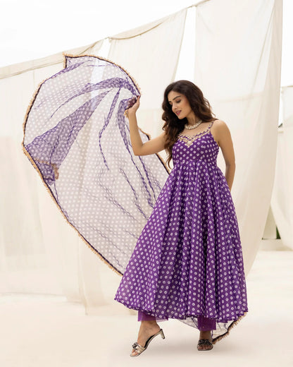 BEAUTIFUL PURPLE GOWN PANT WITH DUPATTA SET