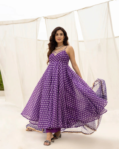 BEAUTIFUL PURPLE GOWN PANT WITH DUPATTA SET