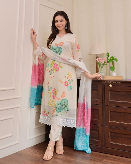 Beautiful Full Handwork Organza Suit Set