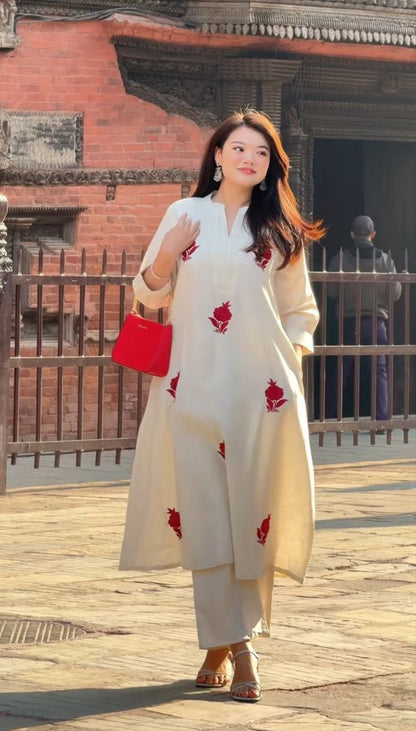 New Graceful Chanderi Embroidered Suit Set