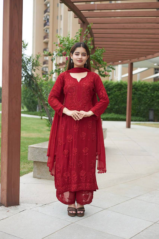 Embroidered Faux Georgette Suit Set