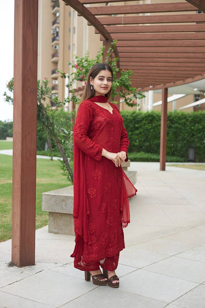Embroidered Faux Georgette Suit Set