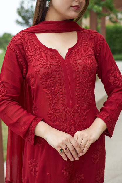 Embroidered Faux Georgette Suit Set