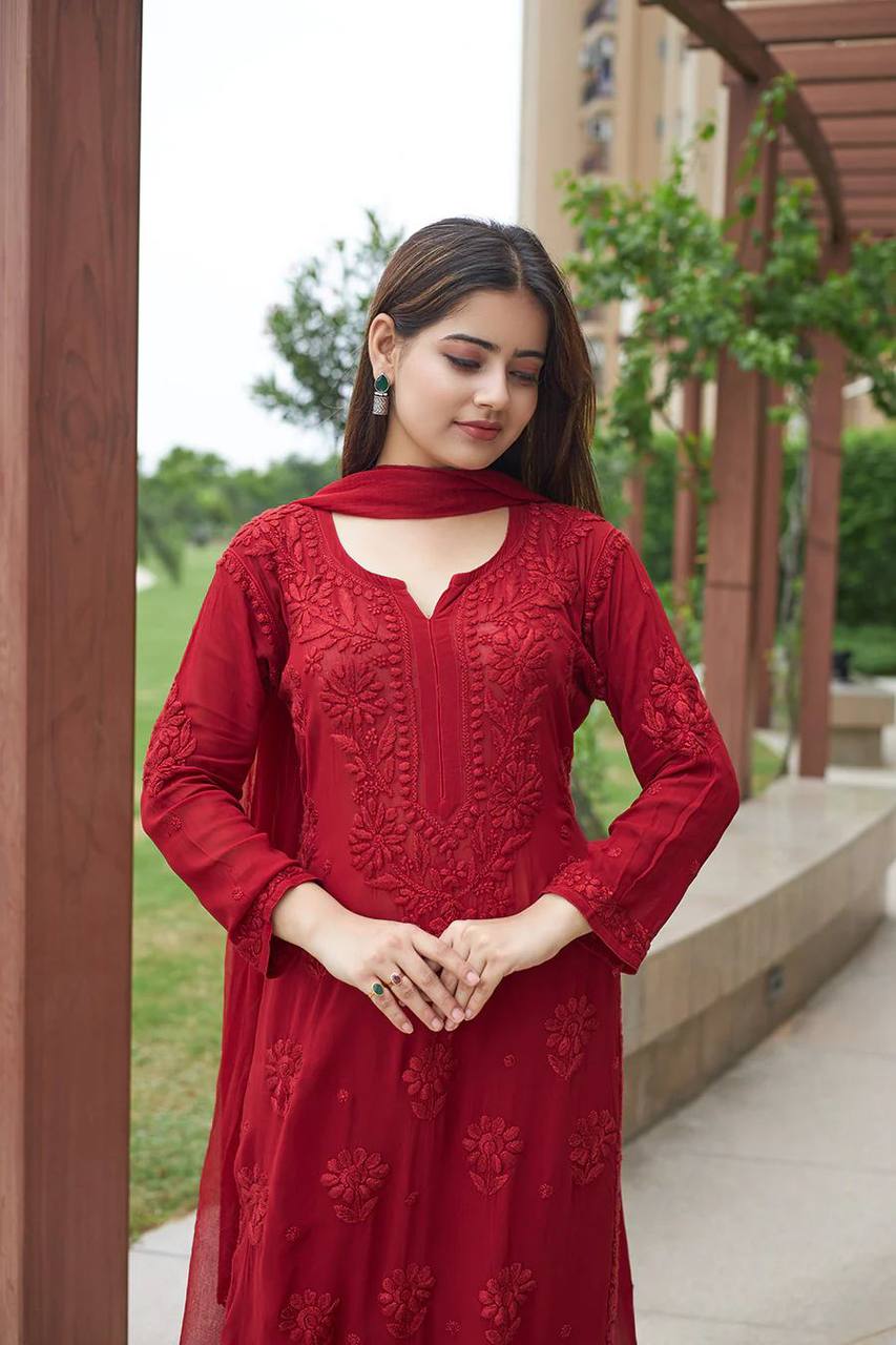 Embroidered Faux Georgette Suit Set