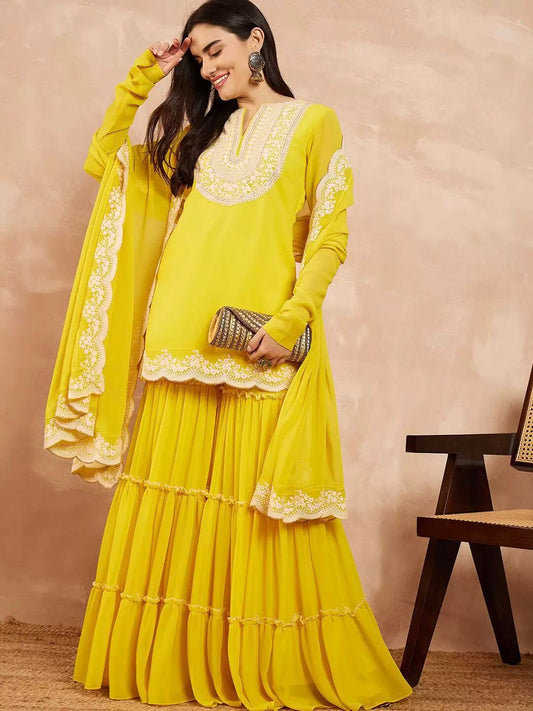 Elegant Faux Georgette Sharara Suit for Weddings & Festive Wear