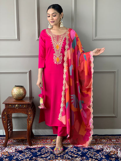 SilK viscose Embroidered Kurta pant with duptta set