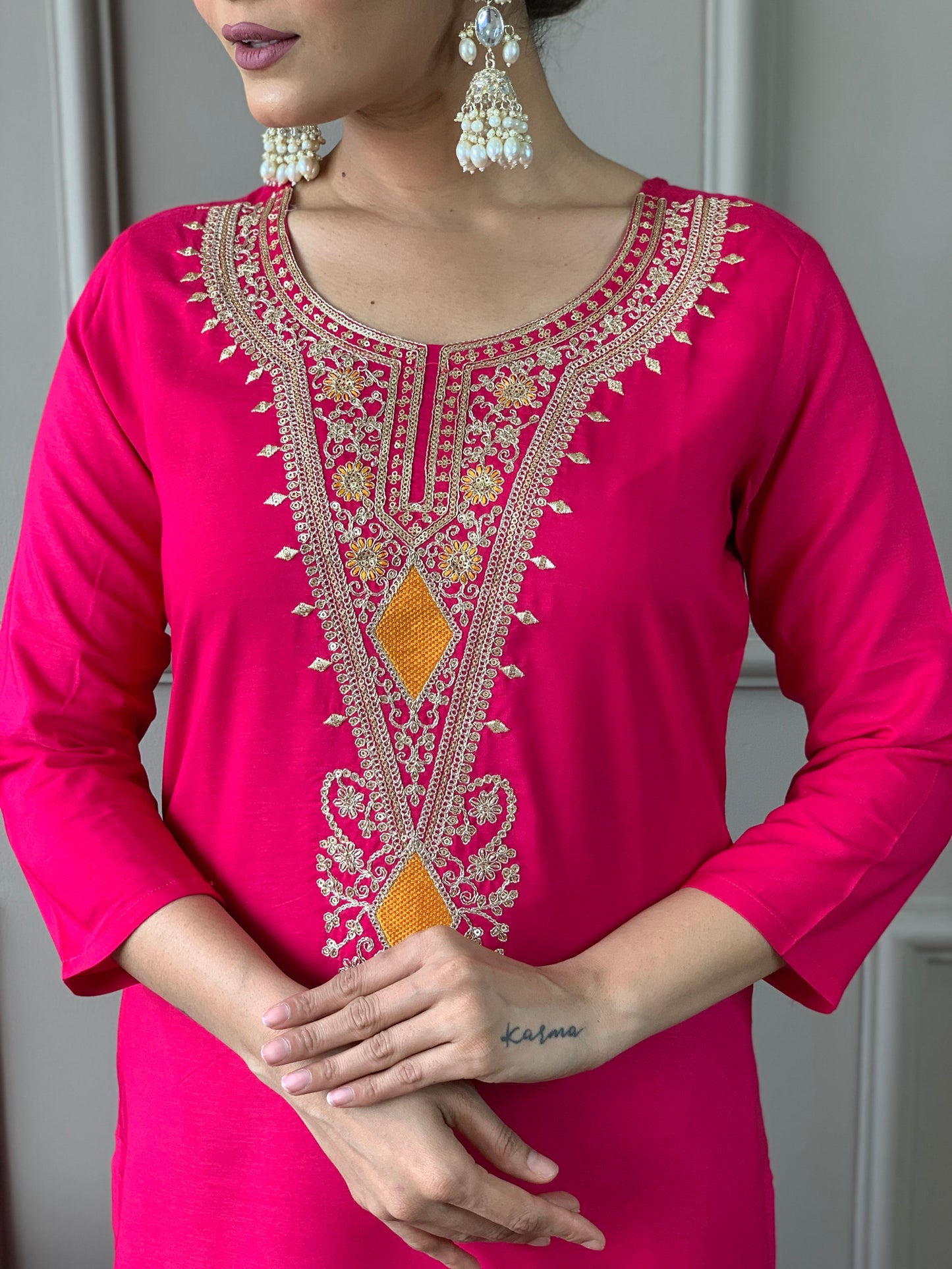 SilK viscose Embroidered Kurta pant with duptta set