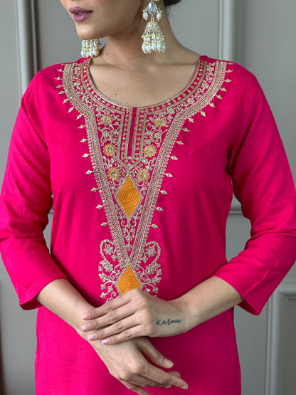 SilK viscose Embroidered Kurta pant with duptta set