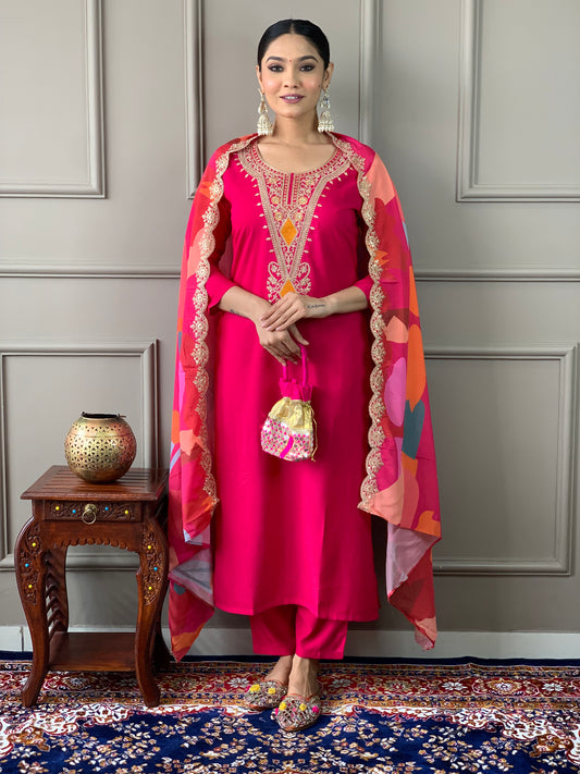 SilK viscose Embroidered Kurta pant with duptta set