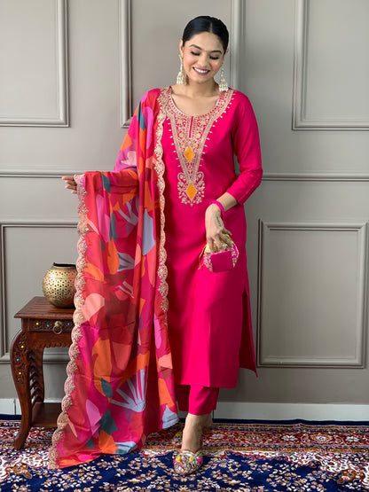 SilK viscose Embroidered Kurta pant with duptta set