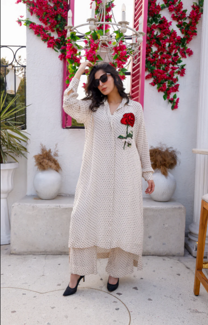 White Schiffli Embroidered Suit