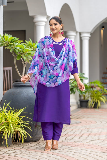 Embroidered Rayon Slub kurta set