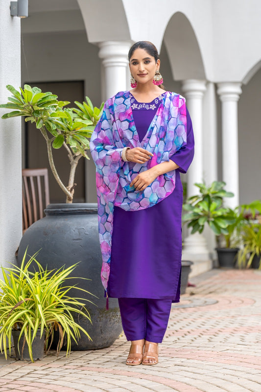 Embroidered Rayon Slub kurta set