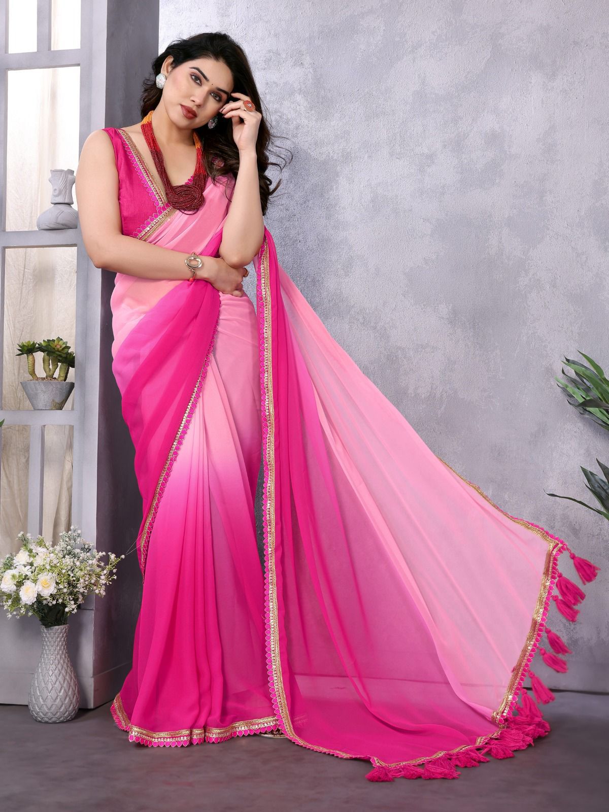 Saree look Rich georgette  silk With Beautiful  Tone padding colour saree