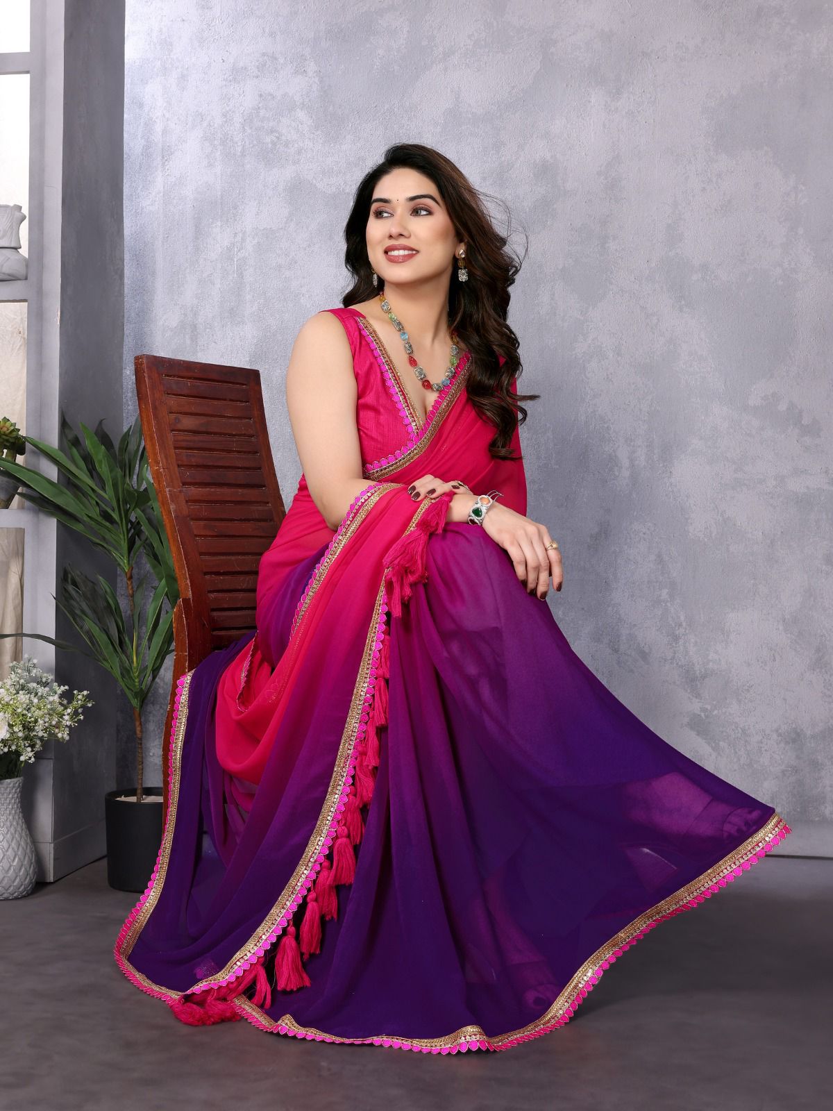 Saree look Rich georgette  silk With Beautiful  Tone padding colour saree