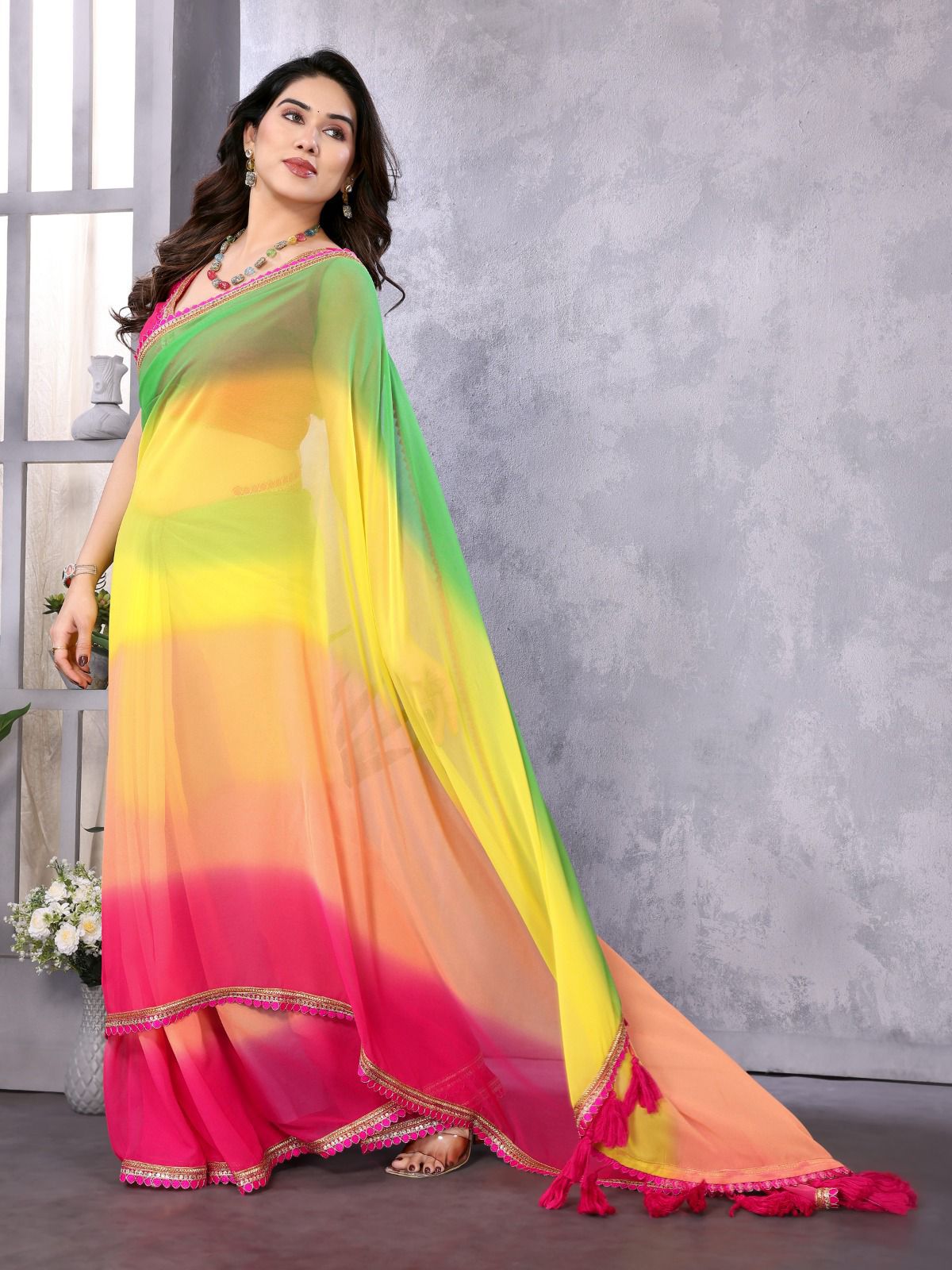 Saree look Rich georgette  silk With Beautiful  Tone padding colour saree