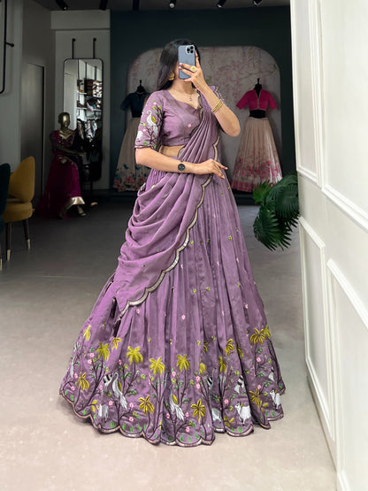 NEW TENDY LAVENDER COLOR VICHITRA SILK EMBROIDERED WORK LEHENGA CHOLI