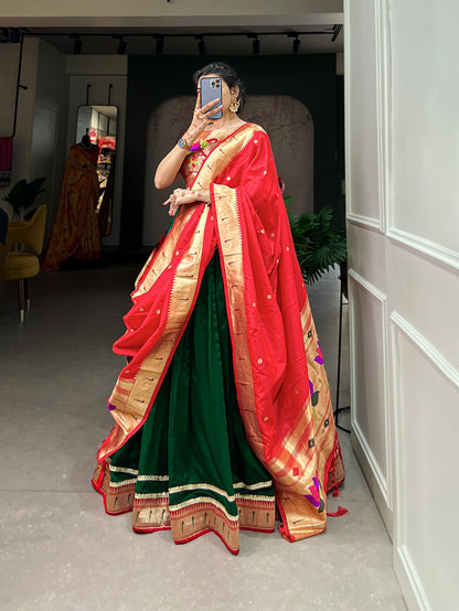 FANCY RED & GREEN VICHITRA SILK LEHENGA CHOLI