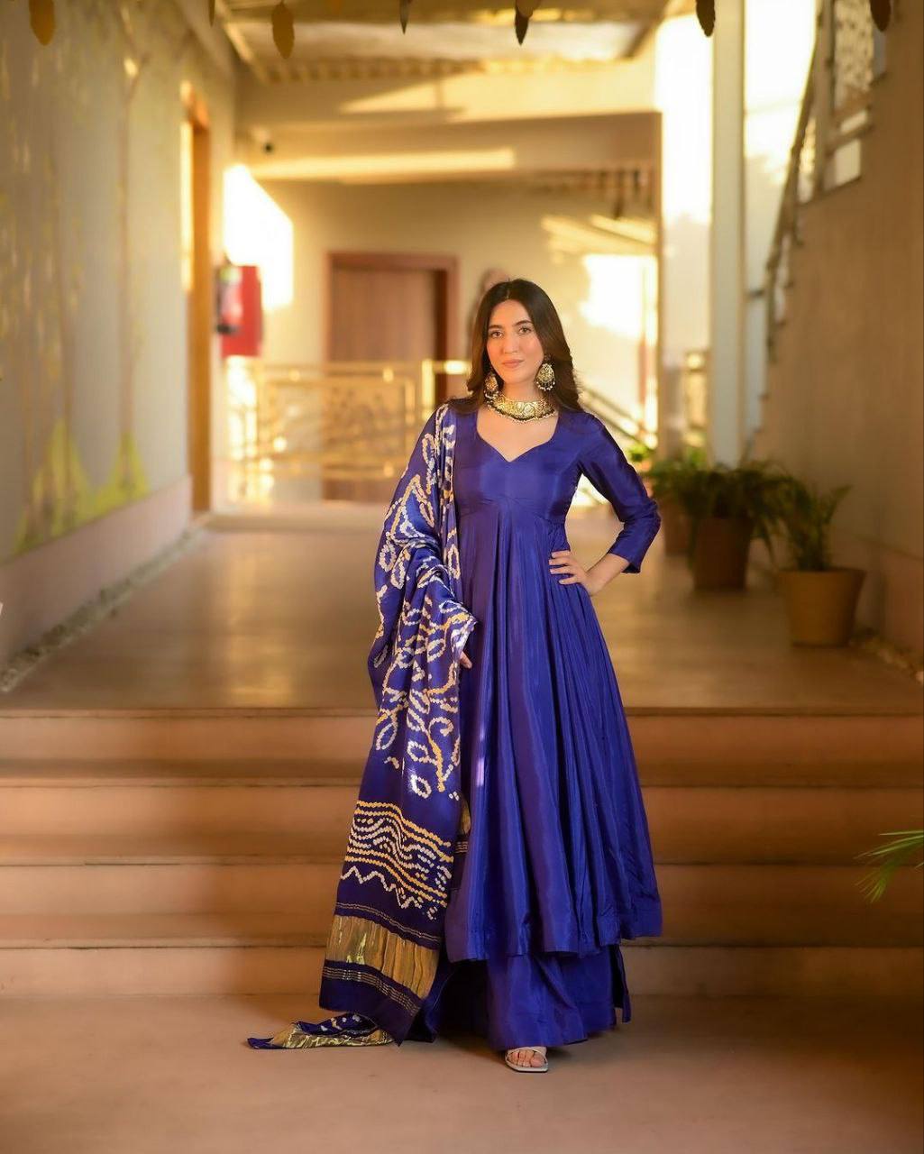 Liza Silk Anarkali With Digital Printed Dupatta