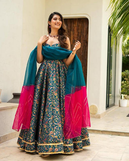 Luxurious Chinnon Silk Suit Set with Dupatta