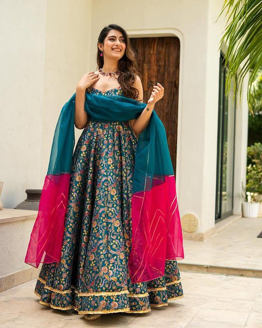 Luxurious Chinnon Silk Suit Set with Dupatta