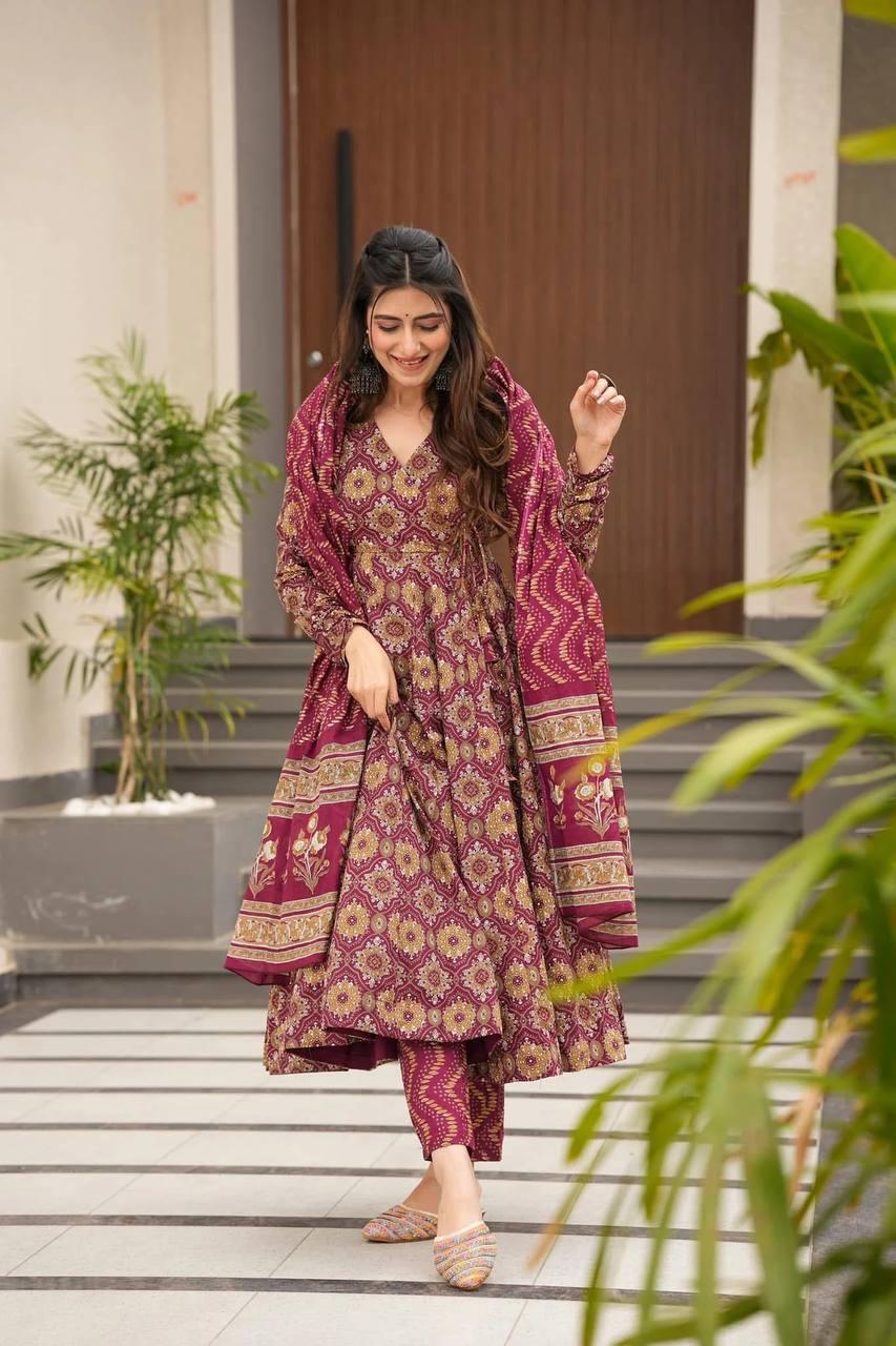 Red Elegant Soft Cotton Suit Set