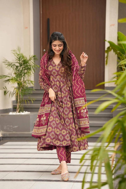 Red Elegant Soft Cotton Suit Set