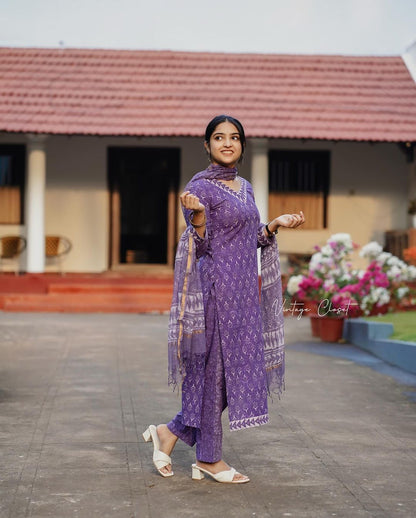 NEW PURPLE PURE COTTON KURTA PANT SET