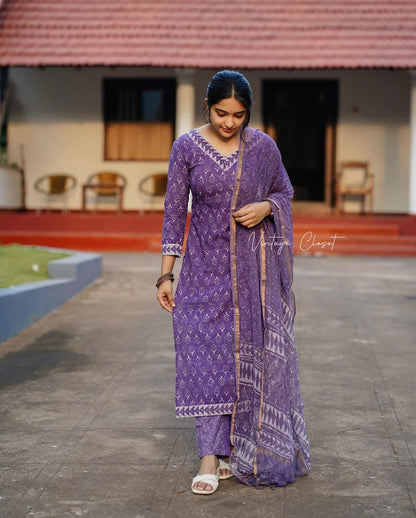 NEW PURPLE PURE COTTON KURTA PANT SET