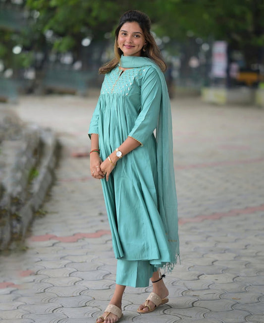 New Heavy Anarkali Kurti Set with Kota Doria Dupatta