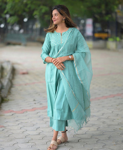 New Heavy Anarkali Kurti Set with Kota Doria Dupatta