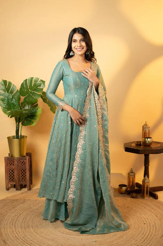 New Chinnon Anarkali with Embroidery & Border Dupatta