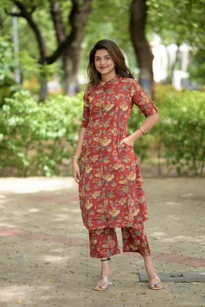 Beautiful Floral Fine Cotton Kurti & Palazzo Co-Ord Set