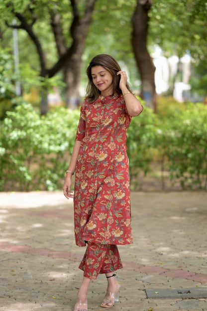 Beautiful Floral Fine Cotton Kurti & Palazzo Co-Ord Set