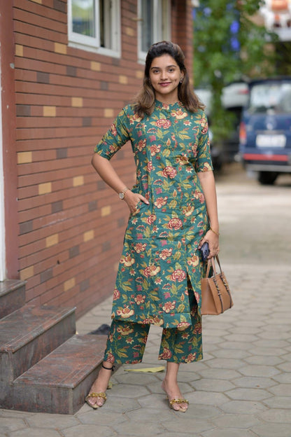 Beautiful Floral Fine Cotton Kurti & Palazzo Co-Ord Set