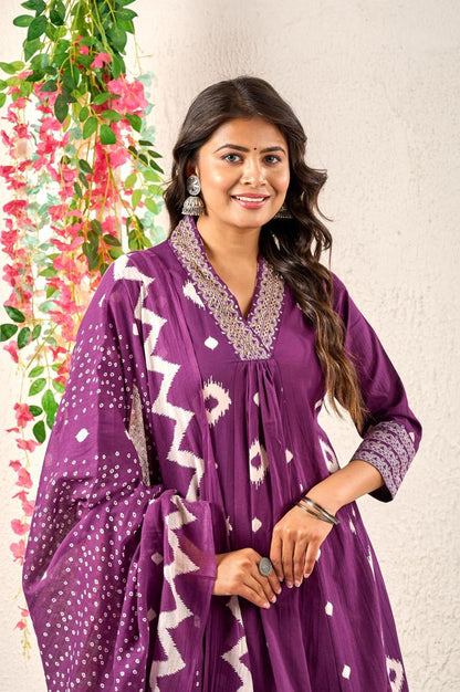 Premium Discharge Cotton 3-Piece Set with Handwork