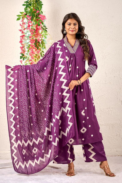 Premium Discharge Cotton 3-Piece Set with Handwork